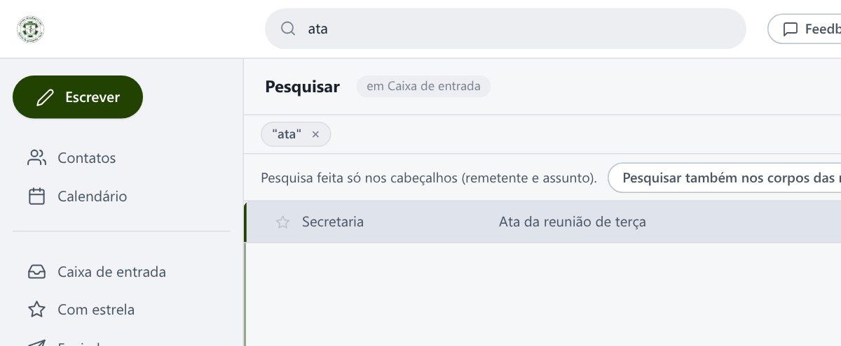 Tela do webmail: Pesquisar, Resultado