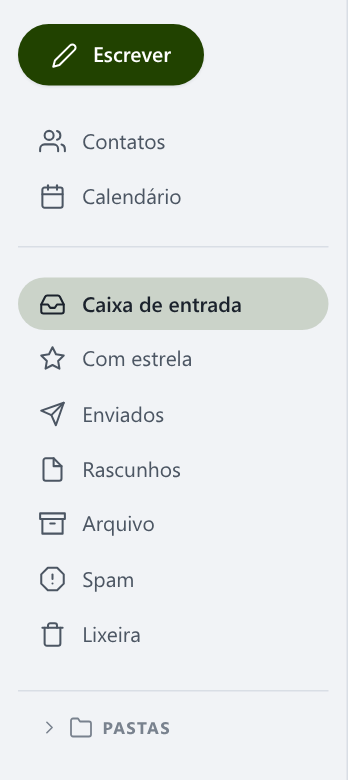 Tela do webmail: Enviados, Rascunhos, Arquivo, Spam, Lixeira